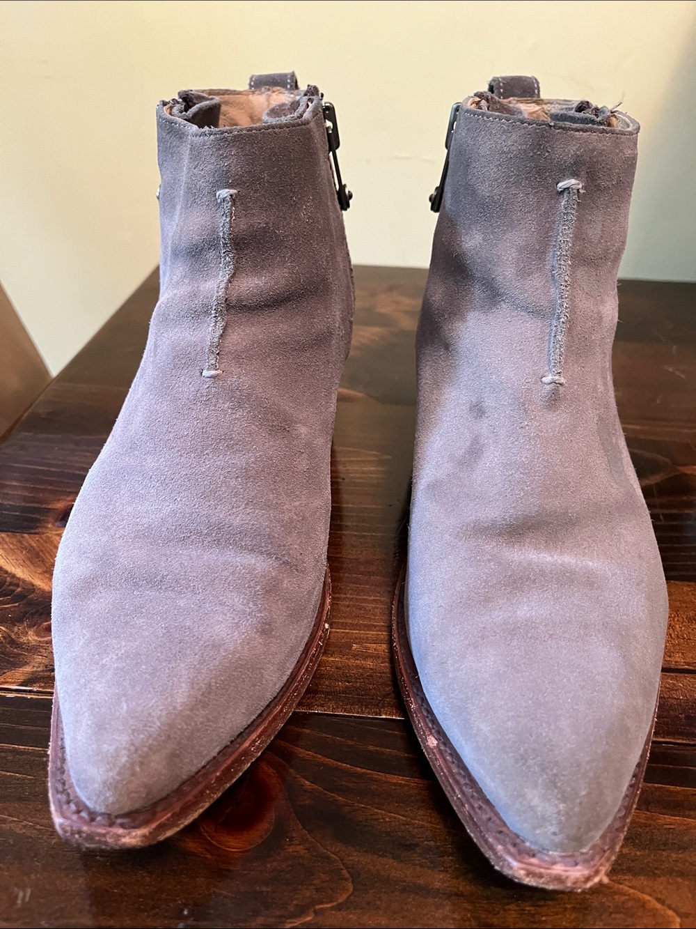 Frye Women's Sacha Moto Shortie Gray Suede Ankle Boots with Side Zip